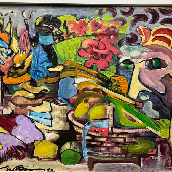 “Apple Picking” original abstract acrylic painting matted 11x14” signed artwork - Picture 2 of 7